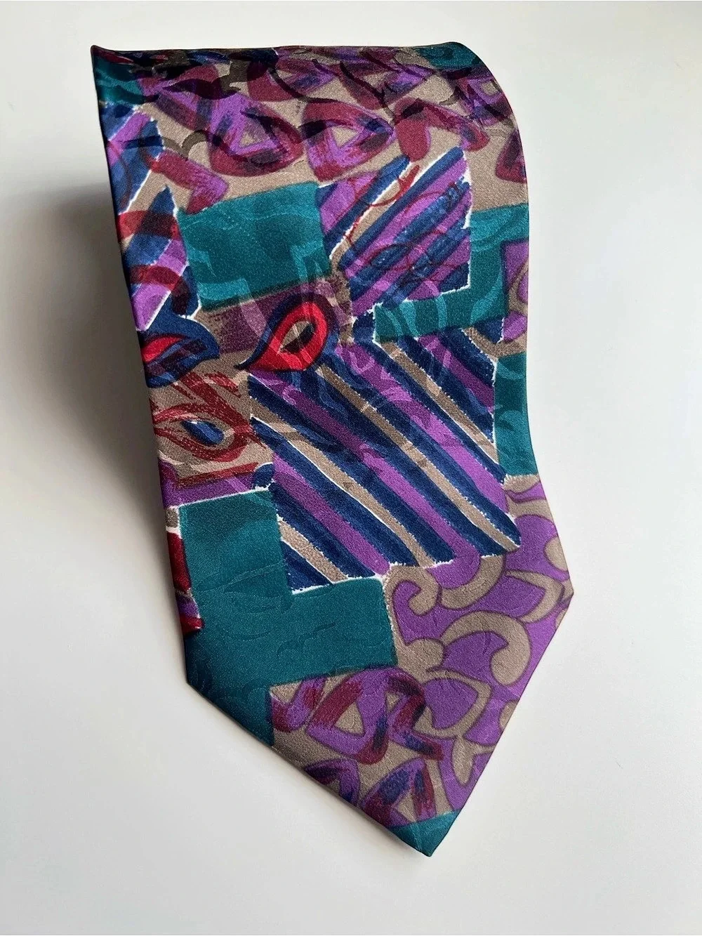 Vintage 1990s Stefano Rossini 100% Silk Wide Tie 4” Abstract Geometric Retro